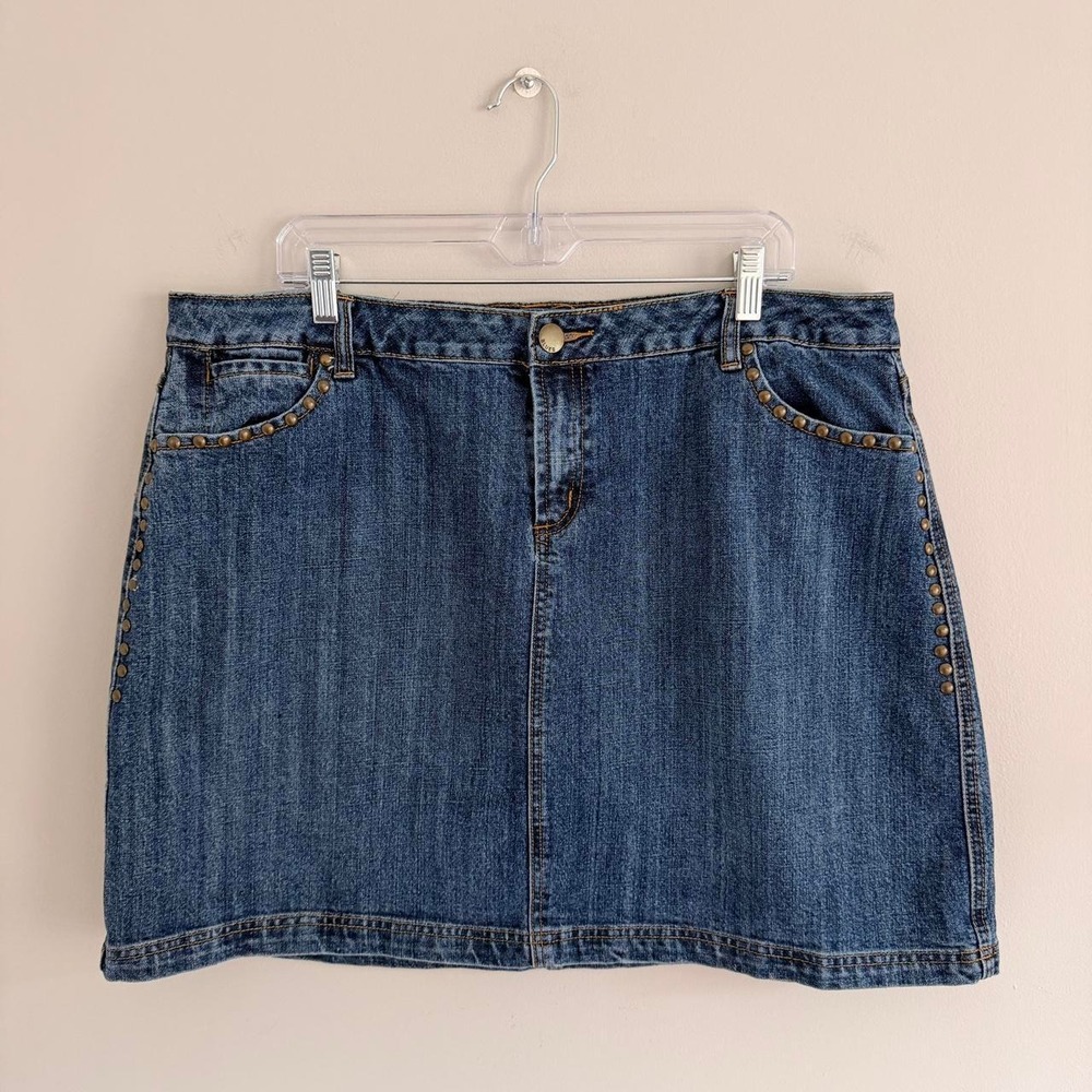 Y2K DARK WASH MUAH JEANS STUDDED MINI SKIRT